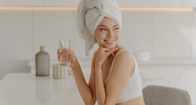 Picture of model with head towel wrap