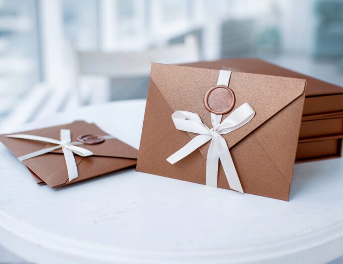 two brown holiday envelopes