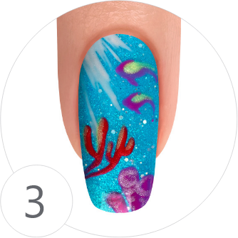 Step 2 - Picture of Painted Nail WIth Coral Designs and Fish