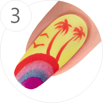 Step 3 - Picture of Painted Nail WIth Palm Tree Designs and Gradient Sands