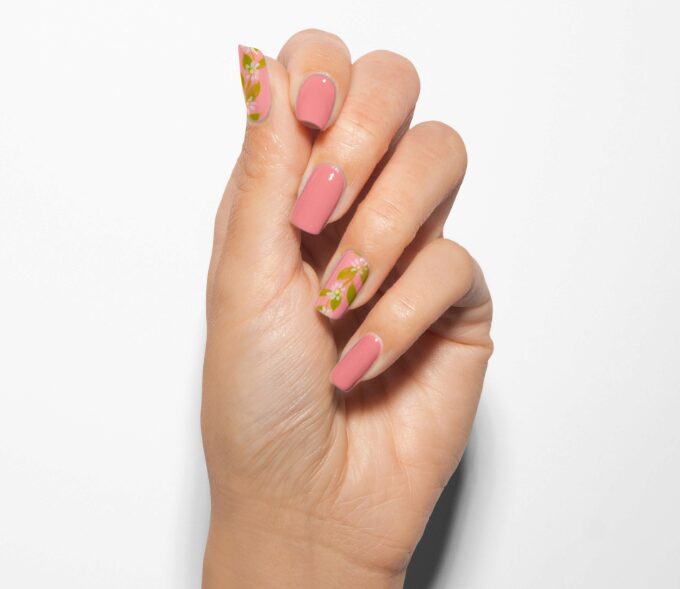 SPRING 2024 nail art with pinl Tidy Touch and green Freshly Cut colors