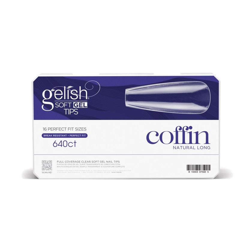 Soft Gel 640CT Clear Full Coverage Tips - Long Coffin