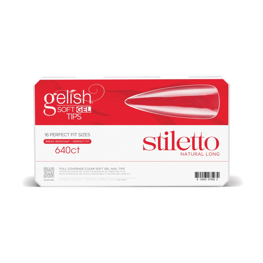 Soft Gel 640CT Clear Full Coverage Tips - Long Stiletto