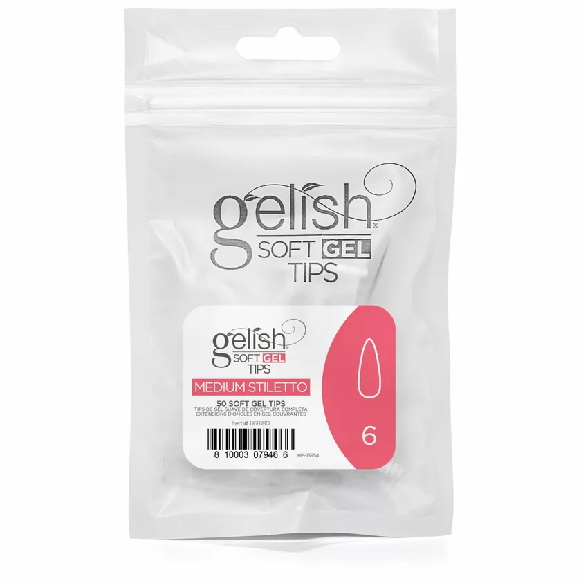 Gelish Soft Gel - Tips Refill - Medium Stiletto- Size 6 - 50CT- 1168180